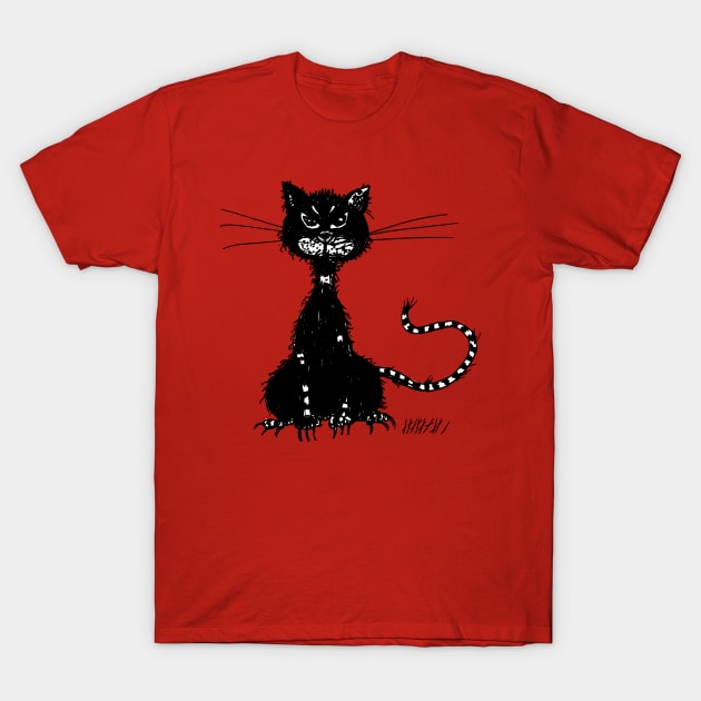 Ragged Evil Black Cat T-Shirt by Boriana Giormova